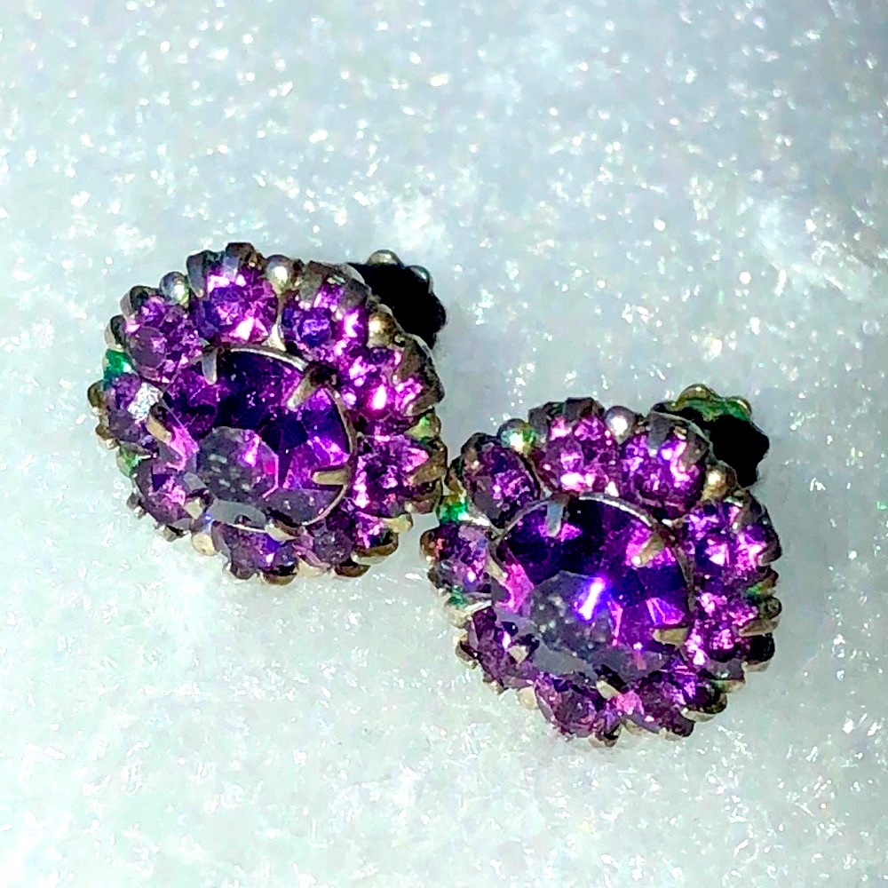 Vintage sterling purple RS screw back earrings